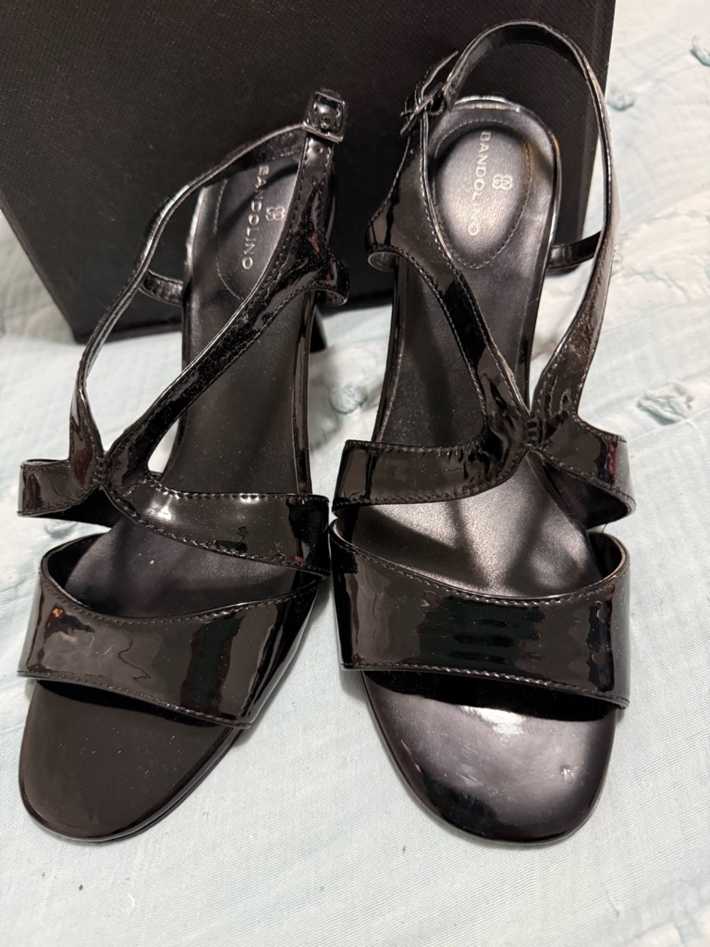 Bandolino Black Patent Strappy Heeled Sandals